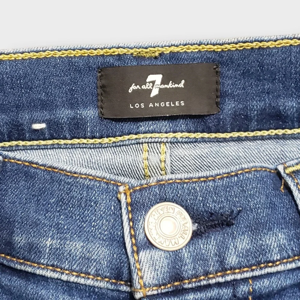 7 For All Mankind Dojo Flare Jeans Blue Denim Women Size 26 Medium Wash - Picture 6 of 15